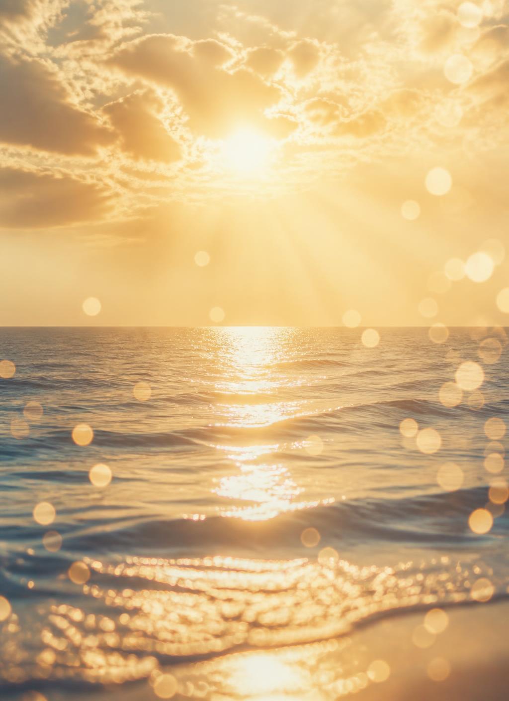 Golden sunlight streaming across calm ocean water at sunset
